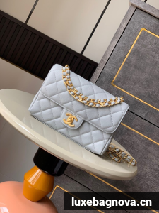 Chanel Grained Calfskin Shoulder Bag AS5330 gray blue