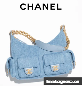 Chanel LARGE HOBO BAG Washed Denim AS5339 Blue