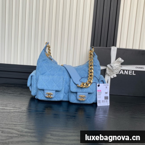 Chanel MAXI HOBO BAG Washed Denim AS5338 Blue