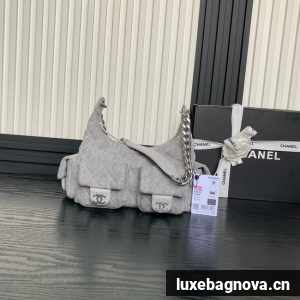 Chanel MAXI HOBO BAG Washed Denim AS5338 gray