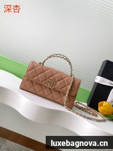 Chanel MINI FLAP BAG CLUTCH WITH CHAIN Gold-Tone Metal AP3238 brown