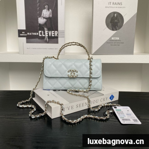 Chanel MINI FLAP BAG CLUTCH WITH CHAIN Gold-Tone Metal AP3238 light blue