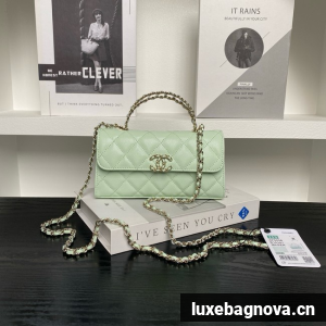 Chanel MINI FLAP BAG CLUTCH WITH CHAIN Gold-Tone Metal AP3238 light green