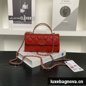 Chanel MINI FLAP BAG CLUTCH WITH CHAIN Gold-Tone Metal AP3238 red