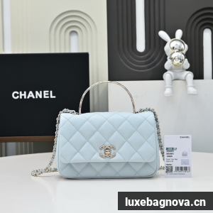 Chanel MINI FLAP BAG CLUTCH WITH CHAIN Gold-Tone Metal AS4591 light blue