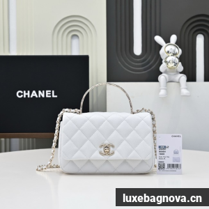 Chanel MINI FLAP BAG CLUTCH WITH CHAIN Gold-Tone Metal AS4591 white