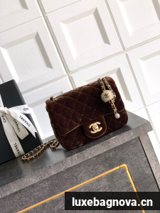Chanel Mini Classic Handbag velvet AS1786 dark brown