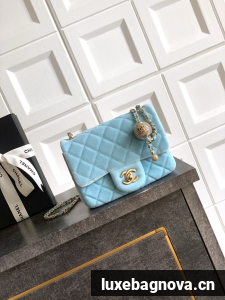 Chanel Mini Classic Handbag velvet AS1786 light blue