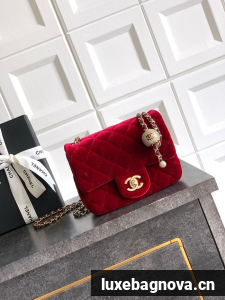 Chanel Mini Classic Handbag velvet AS1786 red