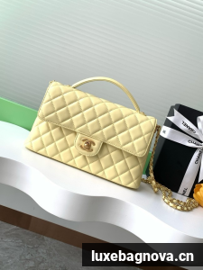 Chanel SMALL FLAP BAG WITH TOP HANDLE AS5356 LIGHT YELLOW
