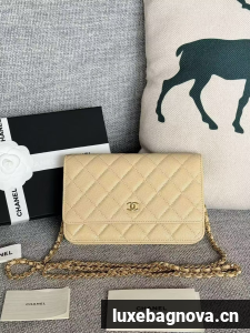 Chanel WOC Original Caviar Leather Flap cross-body bag CF33814 Beige Gold chain