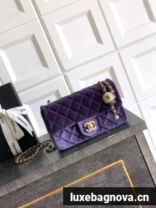 Chanel small Classic Handbag velvet AS1787 Purple