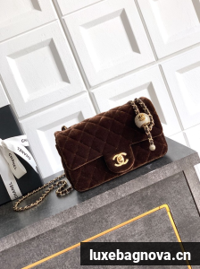 Chanel small Classic Handbag velvet AS1787 dark brown