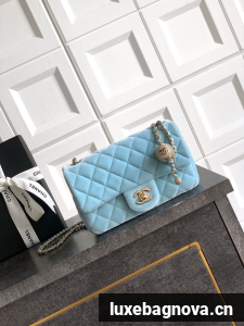 Chanel small Classic Handbag velvet AS1787 light blue