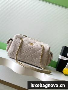 Chanel velvet Small Bowling Bag AS5792 Cream