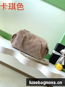 Chanel velvet Small Bowling Bag AS5792 Khaki