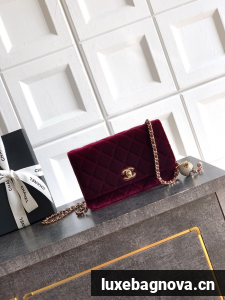 Chanel velvet Wallet On Chain AP1450 burgundy