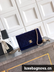 Chanel velvet Wallet On Chain AP1450 dark blue 