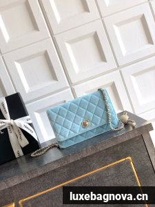Chanel velvet Wallet On Chain AP1450 light blue