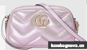 Gucci GG MARMONT SMALL SHOULDER BAG 447632 Pink iridescent quilted chevron leather
