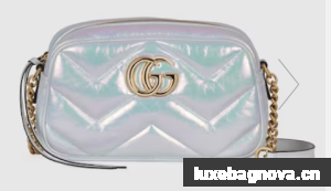 Gucci GG MARMONT SMALL SHOULDER BAG 447632 blue iridescent quilted chevron leather