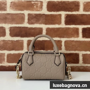 GUCCI GG EMBLEM SMALL BOSTON BAG 815256 Taupe