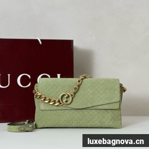 GUCCI Medium shoulder bag with chain Suede 857622 green