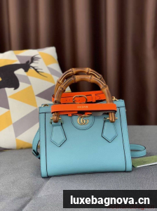Gucci Diana GG Bamboo Top Handle Original Leather Bag 660195 655661 Light Blue