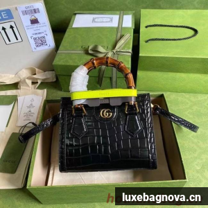 Gucci Diana mini tote bag crocodile 655661 black