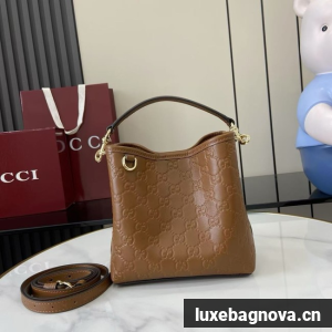 Gucci GG Emblem small bucket bag 815118 tan