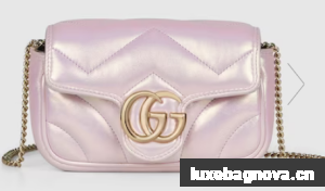 Gucci GG MARMONT SUPER MINI BAG 476433 Pink iridescent quilted chevron leather
