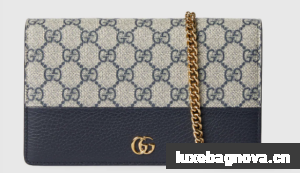Gucci GG Marmont bi-color wallet on chain 497985 ariation beige and blue Supreme
