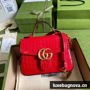 Gucci GG Marmont crocodile mini top handle bag 547260 red