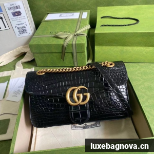 Gucci GG Marmont crocodile small shoulder bag 443497 black