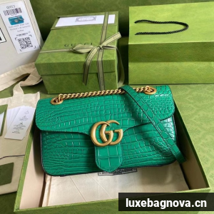 Gucci GG Marmont crocodile small shoulder bag 443497 green