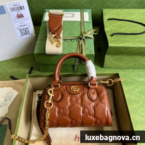 Gucci GG Matelasse leather top handle bag 702251 Light brown