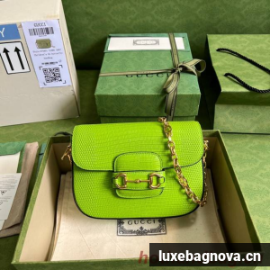 Gucci Horsebit 1955 lizard mini bag 675801 Fluorescent green