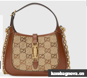 Gucci JACKIE 1961 CRYSTAL GG MINI SHOULDER BAG 675799 Brown