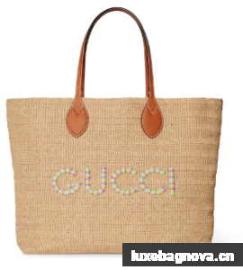 Gucci MEDIUM STRAW-EFFECT TOTE 779666 Multicolor