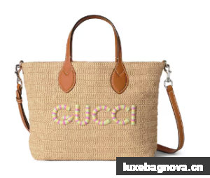 Gucci SMALL STRAW-EFFECT TOTE 779671 Multicolor