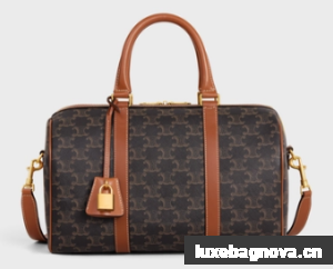 CELINE BOSTON IN TRIOMPHE CANVAS AND CALFSKIN 119572 TAN