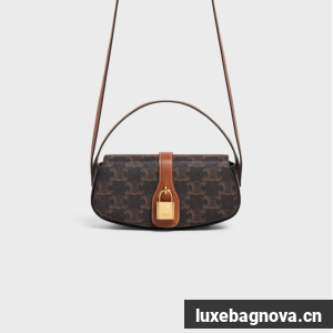 CELINE CLUTCH ON STRAP TABOU IN TRIOMPHE CANVAS AND CALFSKIN 101592 TAN