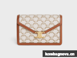 CELINE ENVELOPPE BAG IN TRIOMPHE CANVAS AND CALFSKIN 113322 WHITE