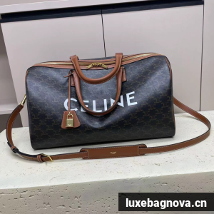 CELINE MEDIUM VOYAGE BAG IN TRIOMPHE CANVAS WITH CELINE PRINT 190662 TAN