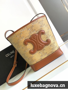 CELINE SMALL BUCKET CUIR TRIOMPHE IN TEXTILE WITH TRIOMPHE 198243 CAMEL