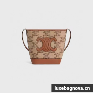 CELINE SMALL BUCKET CUIR TRIOMPHE IN TEXTILE WITH TRIOMPHE A198243 CAMEL