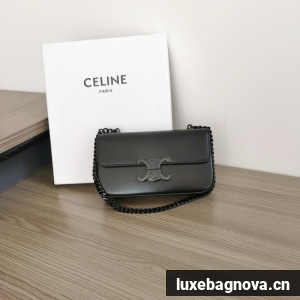 Celine CHAIN SHOULDER BAG TRIOMPHE IN SHINY CALFSKIN 197992 black&black Hardware