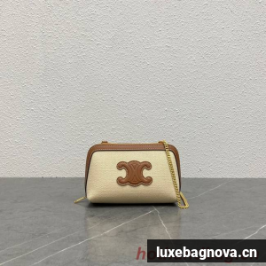 Celine CLUTCH WITH CHAIN IN TRIOMPHE CANVAS AND LAMBSKIN 100382 beige/tan