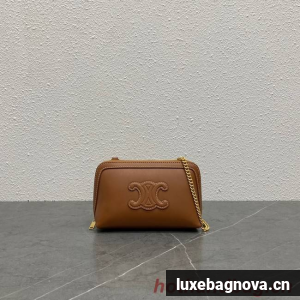 Celine CLUTCH WITH CHAIN IN TRIOMPHE LAMBSKIN 100382 TAN