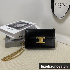 Celine CLUTCH WITH CHAIN IN TRIOMPHE LAMBSKIN 107732 black